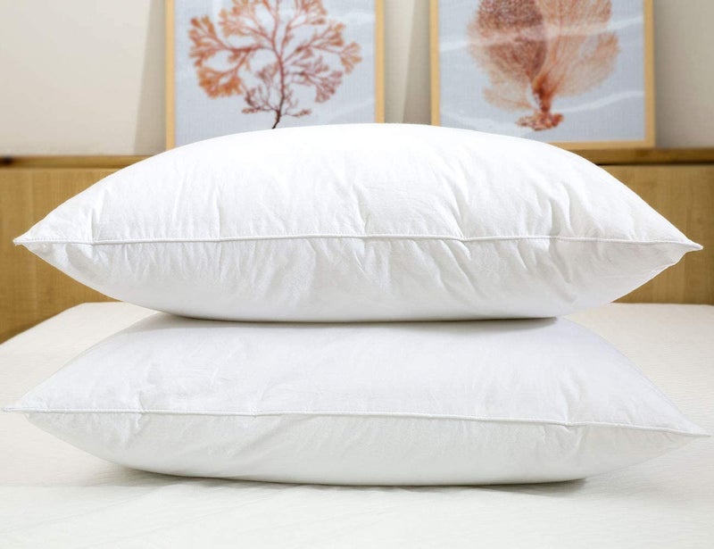 JA COMFORTS Duck Feather Down Bed Pillows for Sleeping(2 Packs)-Standard/Queen,High Filling Weight,600 Thread Count,Double-Layer Downproof Fabric Design,10% Duck Down,Cotton Cover,White - Image 5